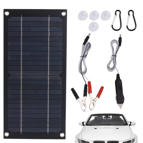 Cargador de mantenimiento solar – Conservador de batería impermeable 12 V 24 V, kit de panel Plug and Play, construcción duradera | Herramienta de carga solar para tractor, moto de nieve,