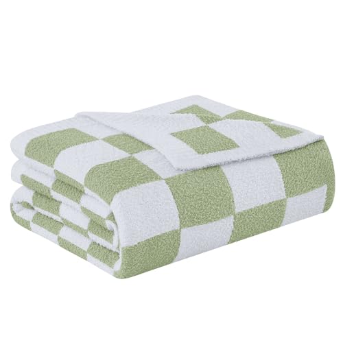 Image of HARBOREST Checkered Twin Blanket - Sage Green Super Soft Reversible Twin Size Blanket, 60"x80"