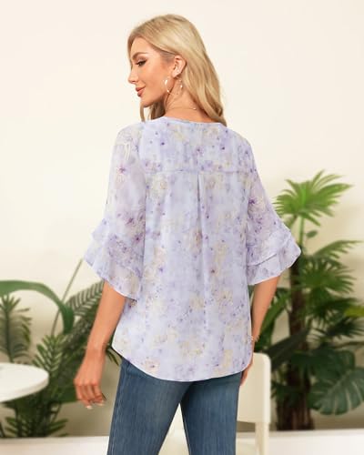 VALOLIA Womens Blouses 3/4 Sleeve Dressy Tops Business Casual Double Layers Shirts2