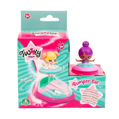 TWIKY Girls in Action, Juguete de peonza Bailarina con Coche de Choque, Mini muñeca Bailarina de Pelo Purpura, Incluye un Spinner Que Hace Girar a tu peonza, para niñas de 3 años, Famosa (TWK01100)