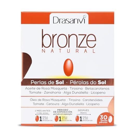 DRASANVI Acelerador de bronceado | Betacarotenos | Protege la Piel de Rayos UVA y Previene el Envejecimiento|Rosa de Mosqueta,Tomate, Zanahoria y Alga Dunaliella, Vitamina E, Licopeno, Luteína|30dias