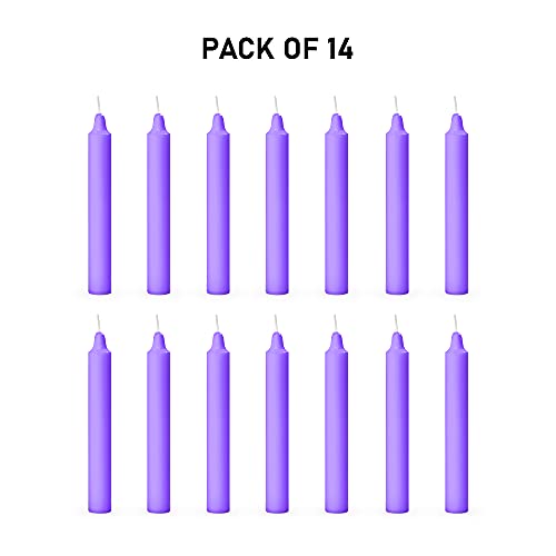 Image of AuraDecor Pack of 14 Paraffin Wax Stick Candles | Especially Meant for Healing, Chakras, Ritual Candles, Decoration, Lighting, Home Decor | Burning Time 3 to 4 Hours Each (Purple)