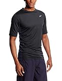 Speedo Men's Longview Short Sleeve Swim Tee, Black/Black, Medium