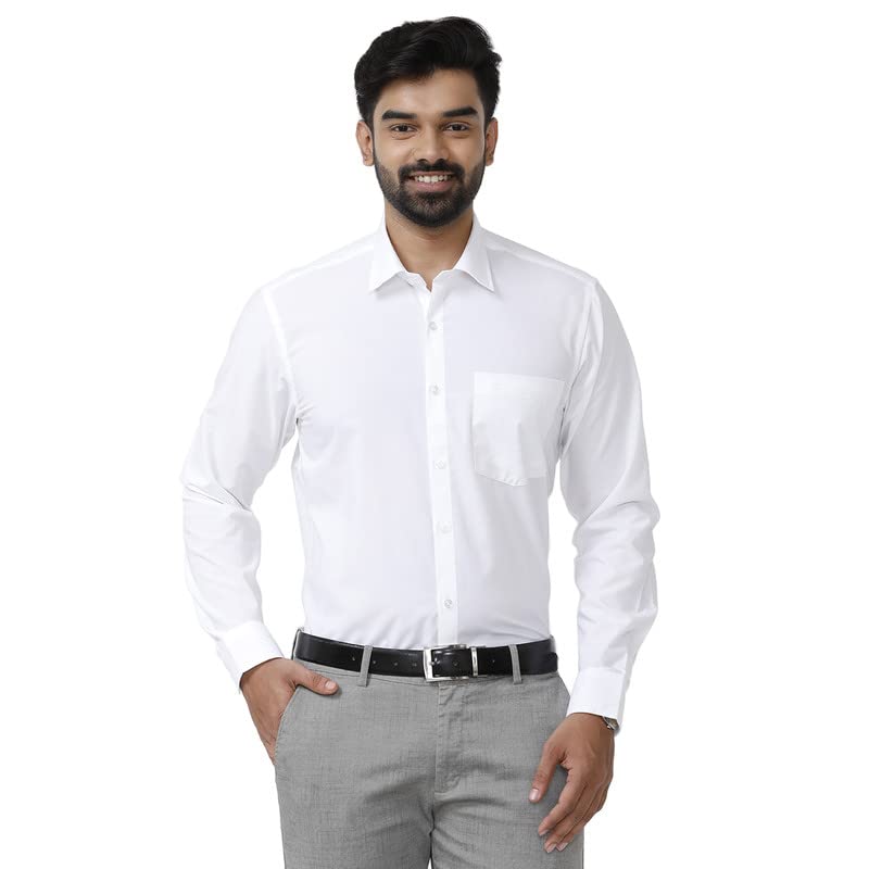 Image of UATHAYAM White Team Cotton Full Sleeve Solid Slim Fit Trending White Formal Shirt for Men Pack of 1