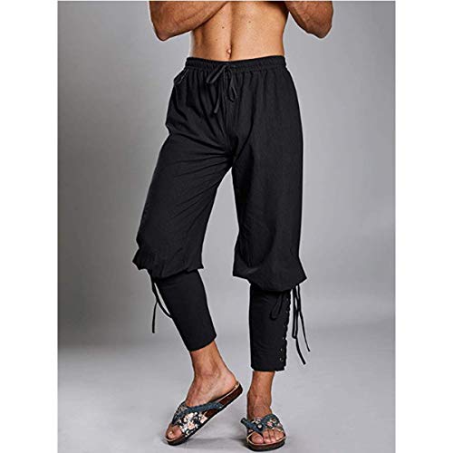 Seidarise Men's Pirate Pants Medieval Ankle Pants Viking Navigator Trousers (Small, Black) #TOP1