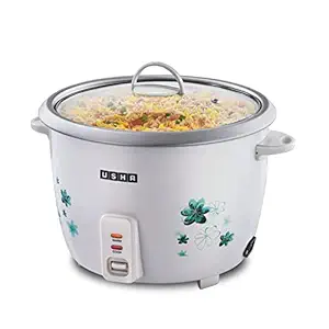 USHA RC28GS1 Steamer 1000 Watt Automatic Rice Cooker 2.8 Litres with Powerful Heating Element, Keep Rice Warm for 5 Hrs, Steamer, Trivet Plate & more accessories, 5 Yrs Warranty (White)