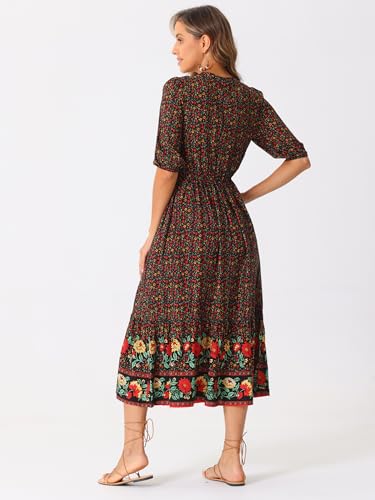 Robe midi bohème à col en V Allegra K avec cordon