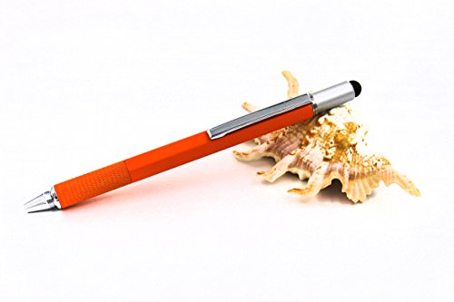 6 In 1 Multitool Pen With Gift Box - Includes 1 Ballpoint Pen, Universal Stylus Pen, Ruler,Flat And Phillips Screwdriver Bit, Level Gauge - The Perfect Multi-Function Gadget (Model A, 1Pcs Orange) #TOP1