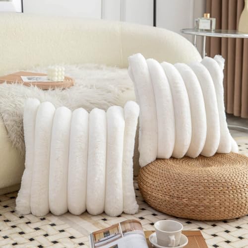 Housses de coussin en peluche double face douces et moelleuses à rayures vert moderne - 4