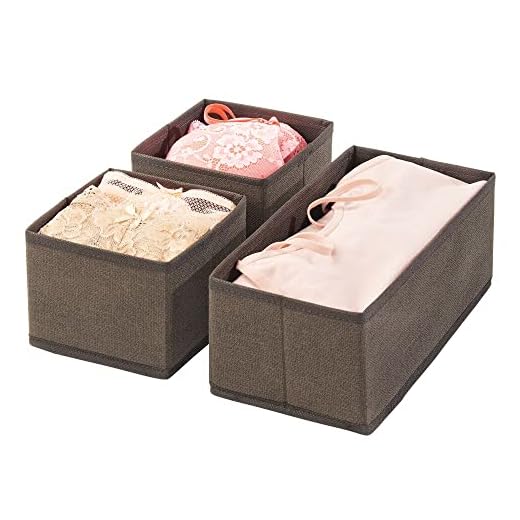 mDesign Juego de 3 cajas organizadoras – Cestas de tela transpirable para calcetines, ropa interior, leggings, etc. – Versátiles organizadores de cajones para dormitorio o habitación infantil – marrón