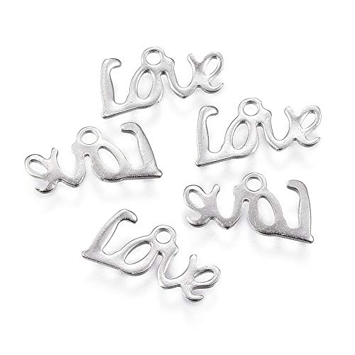 Pandahall 200Pcs 304 Stainless Steel Pendant Charms 6x13x0.5mm Love Letter Tiny Dangle Charms Beads for Earring Bracelet Necklace Jewelry Making