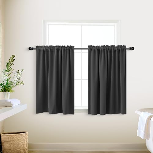 Image of KOUFALL Small Window Bathroom Window,Dark Gray Blackout Cafe Curtains for Kitchen 24x32 Inch Length