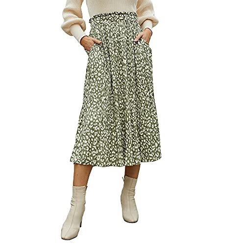 EXLURA Womens High Waist Polka Dot Pleated Maxi Skirt Midi Swing Skirt Beach Vacation Cruise Outfits with Pockets