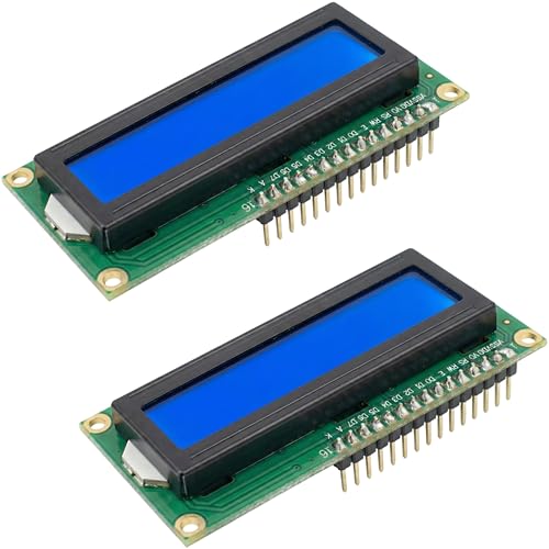 1602A LCD Display Module, Blue Screen with Backlight, 16x2 Characters, Parallel Interface, 5V Operation, Pre-Soldered Pin Header, Compatible with Arduino and ESP32, 2 Pieces
