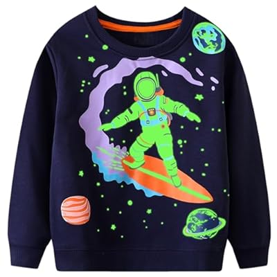 FILOWA Sudadera Niños sin Capucha Luminoso Surf Astronautas Planeta Dibujos Camiseta Manga Larga Algodon Cuello Redondo Casual Jogging Top Jersey para Infantil Niño 4-5 años | Ya disponible en tu tienda friki favorita! En mundofriki.es!