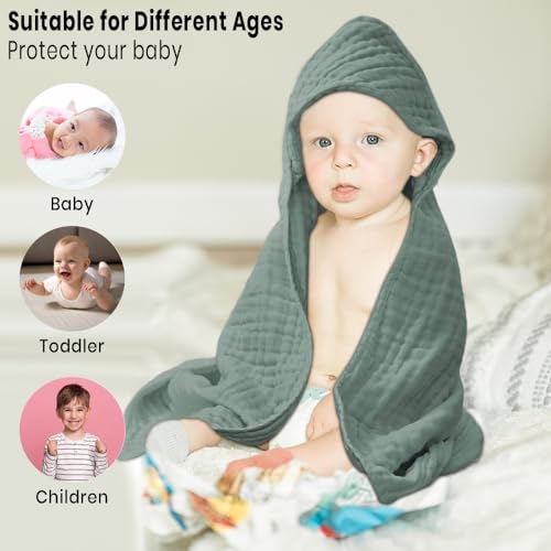 Image of Generic Baby Towels For New Born Baby 32x32 inch Baby Bath Towels with HODD For Babies 100% MUSLIN Cotton infant and toddlers Two Amazing Pack in each UNISEX Baby Bathrobe SOFT AND ABSERBENT