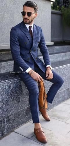 Striped Double Breasted Suit for Men Mens Suits 2 Piece Double Breasted Suit Men Classic Fit Peak Lapel3
