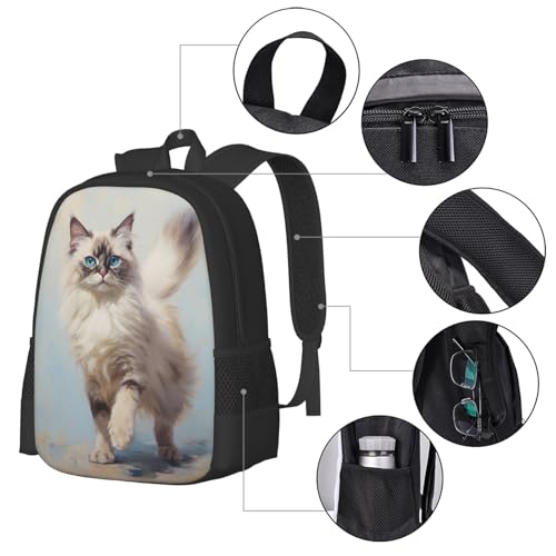Stylish Unisex 17 Inch Backpack Ragdoll Blue Eyes Pose Spacious Compartments for Work Essentials Casual Outings & Trips4