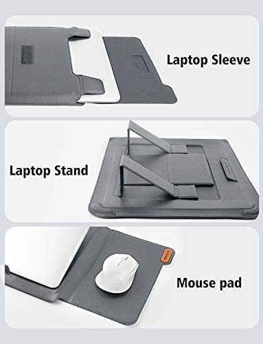 Image of Nillkin Laptop Sleeve Bag Compatible with 14-15.6 inch 3 in 1【Laptop Stand,Mouse pad】 MacBook Pro Sleeve case MacBook Air Notebook Computer PU Leather Super Padded Bag Waterproof Protective Case Gray