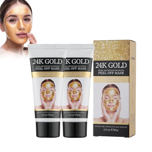 Mascarilla Despegable De Oro 24k Y Moco De Caracol - Mascarilla Facial Anti-Edad, Limpieza Profunda, Reduce Líneas Finas Y Arrugas, Hidratante, Cierra Poros, Ilumina La Piel - 2 Unidades
