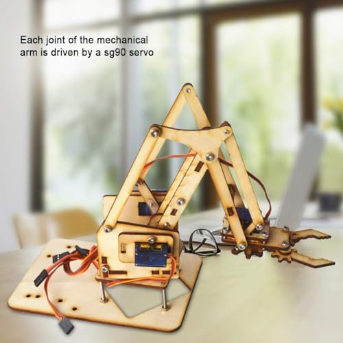 Image of REES52 DIY Wooden Kit 4 DOF Robot Manipulator Arm Mechanical Arm Clamp Claw Kit (Sg90 Servo and board)