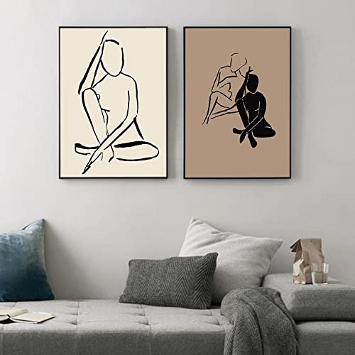 Figure abstraite ligne affiche beige déco salon maison peinture toile 60x80cm