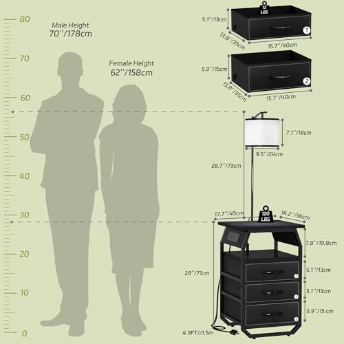 Image of runjuly Floor Lamp with Table Set 2, End Table with Light & Charging, Black