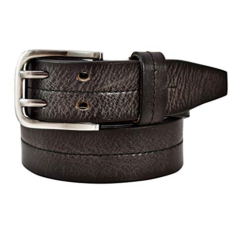 Mens Casual Stitched Belt Double Prong Leather Belts Heavy Duty Belt, Double Grommet Holes Belt for Pants BB-353