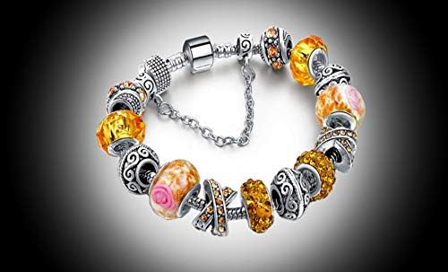 Savlano Silver Tone Charm Bracelet with Crystal and Murano Glass Beads Snake Chain for Women Comes in a Gift Box - Image 2