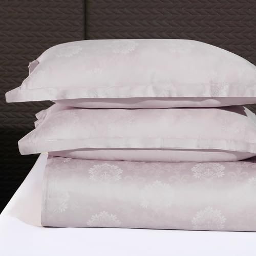 Image of Story@Home Long Staple Premium Cotton Compact Yarn Feel Glace Cotton Flatsheet Floral Printed King Size Double Bed Bedsheet with 2 Pillow Cover (108 inchx108 inch, Lavender) 500TC