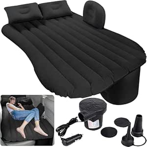 Antson PVC Premium Car Inflatable Bed with Pump &amp; 2 Air Pillow,Quick Inflatable Back Seat Bed,Car Inflatable Mattres,Car Bed Mattress,Car Bed for Kids,Travel,Trip,Camping,Picnic,Beach (Black,Full)