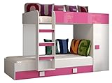 Etagenbett für Kinder Toledo 2 Stockbett mit Treppe und Bettkasten KRYSPOL (Weiß + Rosa Glanz)