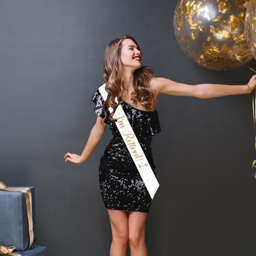 I'm Retired Sash, White Sash with Gold Glitter - Happy Retirement Farewell Party Decor - Retirement Gifts for Men and Women3