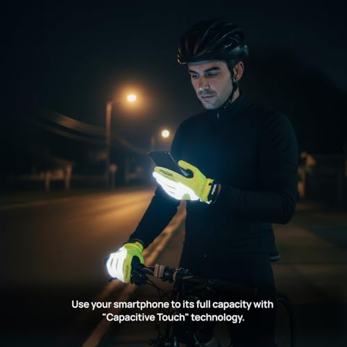 Reflective Winter Gloves Fluorescent Hi-Vis Cold Weather Warm Gloves for Cycling & Running, Windproof and Water Proof with Touchscreen Grip