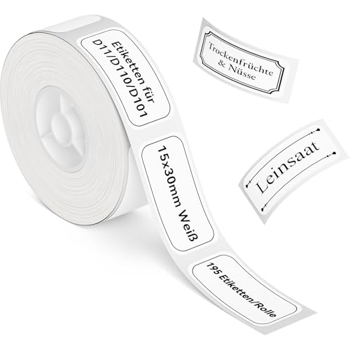NIIMBOT Samoprzylepne etykiety do drukarki etykiet D110, D11, D101, 15 x 30 mm, 210 etykiet/rolka, 1 rolka termicznej taśmy do etykiet do domu, biura, szkoły, biała