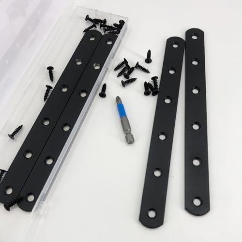 Image of QSJ 4 Pcs Black Straight Bracket Brace Stainless Steel Brackets 195mm / 7.67 inch Brace for Wood with Screws and Screwdriver