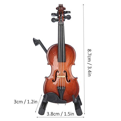 HERCHR Miniatur-Geigenmodell, hölzerne Miniaturvioline mit Ständer und Koffer Musikinstrumentenmodell Puppenhausdekoration – Bild 5