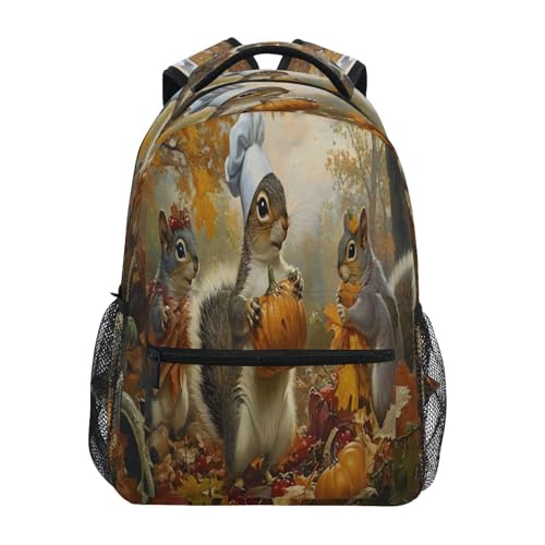 Squirre Fall Maple Leaf Backpack for School Boys Girls Adults Kids Bookbag Laptop Bag 18L