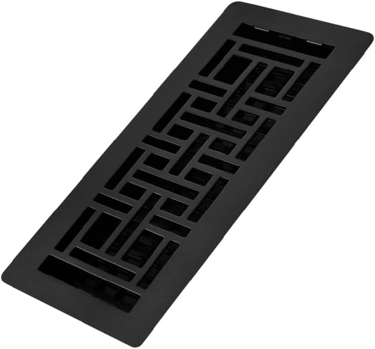 DecorGrates LAJH412-BLK 4x12 Low Profile Oriental Floor Register, Textured Black - 2mm Clearance