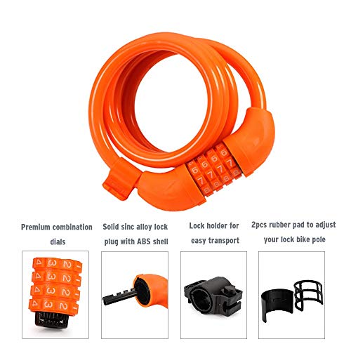 Titanker Bike Lock, Lock For Bike Locks With Combinations Resettable Bike Lock Cable 4 Feet With Mounting Bracket, 1/2 Inch Diameter #TOP1