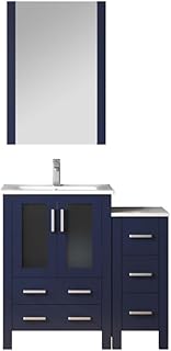 Volez 36 in W x 18.25 in D Navy Blue Bath Vanity with Side Cabinet, Fauc...