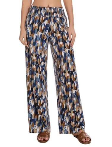 Women Casual Boho High Waist Stretch Lounge Pant Draped Straight Wide Leg Palazzo Trousers
