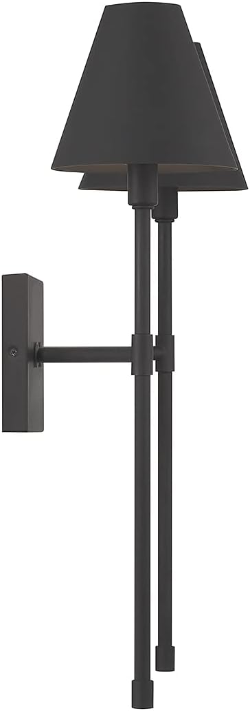 Savoy House 9-5202-2-89 Jefferson Vintage Traditional Modern Metal Wall Sconce, 2-Light 120 Total Watts, 20" H x 16" W, Matte Black