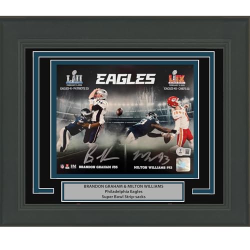 Framed Autographed/Signed Brandon Graham & Milton Williams Dual Philadelphia Eagles Super Bowl Champions 8x10 Football Photo Beckett BAS COA