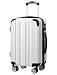 COOLIFE Luggage Expandable(only 28") Suitcase PC+ABS Spinner 20in 24in 28in Carry on (White Grid New, M(24in))