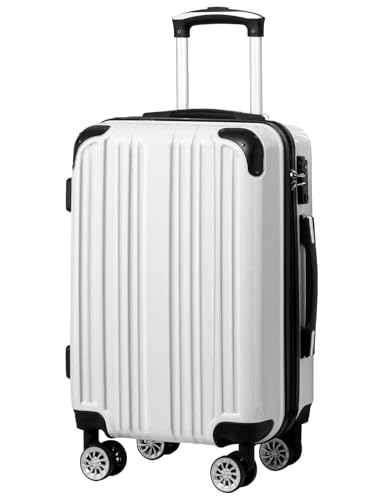 Coolife Luggage Expandable(only 28') Suitcase PC+ABS Spinner 20in 24in 28in Carry on (white grid...