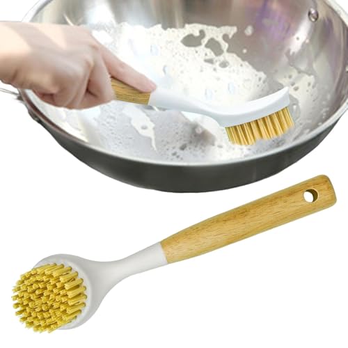 WJnflQN para platos de cocina, limpiador doméstico para cubiertos, multifuncional con mango de madera para lavar y limpiar ollas y sartenes