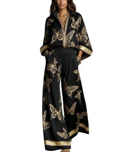 Conjunto de manga 3/4 con cremallera frontal y pantalones de pierna ancha para mujer