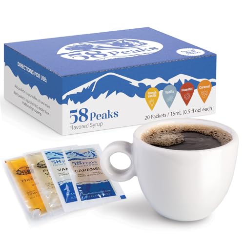58Peaks Variety Pack Coffee Syrup Packets for Travel & On-the-Go Coffee | TSA-Approved Single Serve...