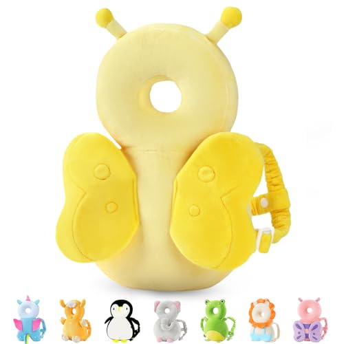 Image of JunNeng Baby Head Protector Backpack for Walking Crawling,Yellow Butterfly | Soft, Breathable, Adjustable, Baby Fall Back Head Protector for Falling